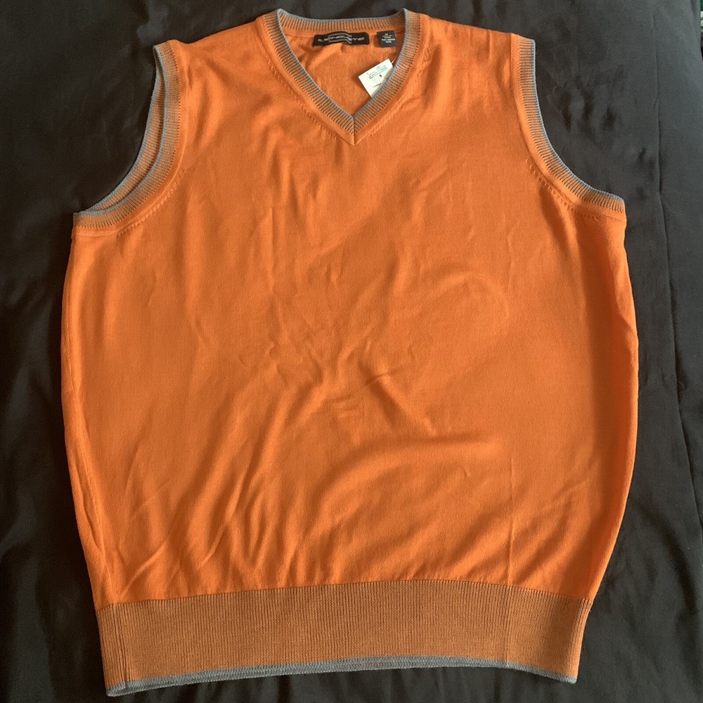 Carnoustie Male Sz M Dress Sweater V-neck Orange Luxury Merino Wool Dress Vest